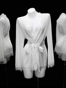 3件套浪漫蕾丝边女士性感蕾丝拼布睡衣套装