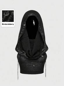 ROMWE EDITION Boho Goth Style Mystical Embroidered Hooded Cropped Tasseled Knitted Sweater For Women