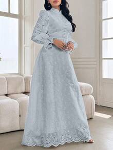 Modelyn French Collar Puff Sleeve Dress - Blue - View 5