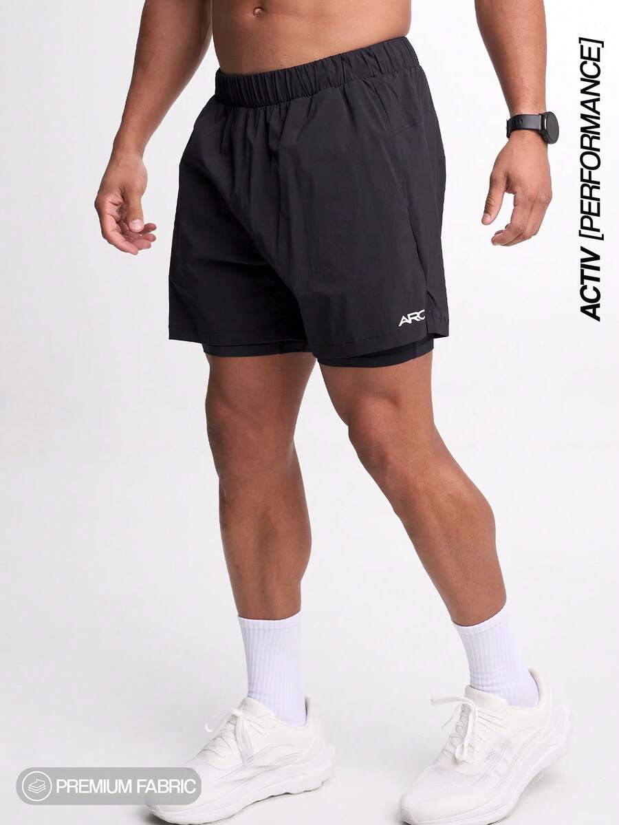 Quần short thể thao in chữ đa năng thường ngày ARC dành cho nam - màu đen - Xem 1