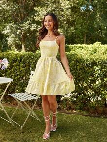 KARISMINA 女士 A 字形碎花度假连衣裙 - 黃色 - 查看 3