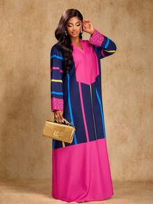 Brilight Vestido elegante y sexy de mujer para primavera y verano, vestido tradicional sudafricano para fiestas y reuniones, vestido con estampado artístico de colores populares a rayas, vestido para sesión de fotos artística, vestido de manga larga para otoño e invierno, ropa de mujer