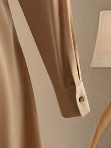 SHEIN Franclia Fashionable And Elegant Khaki Autumn Women's Dress With A Fitted Waist, A-Line Neck, And Long Sleeves; Party Dress; Elegant Dress; Thanksgiving Outfit; New Year's Dress; Chic And Elegant Thanksgiving Outfit; New Year's Clothing; Elegant Party Dress For Women.