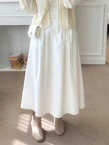 DAZY 女士高腰A字裙，百搭优雅 - 白色 - 查看 6