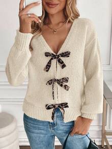 SHEIN LUNE Áo khoác cardigan dài tay cổ chữ V họa tiết da báo dành cho nữ - trắng - Xem 9