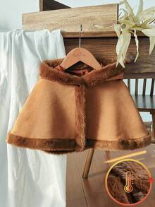 Vintaside Kids Baby Girl Faux Suede Soft Fleece Jacket With Furry Decor, Fashionable & Comfortable For Spring, Autumn And Winter Transition Seasons - Brown - View 4
