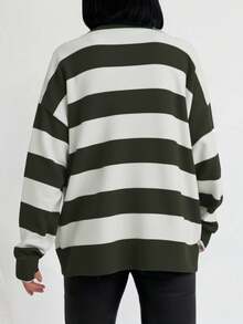 EURMUSE Women's Colorblock Wide Striped Long Sleeve Cardigan - Multicolor - View 2