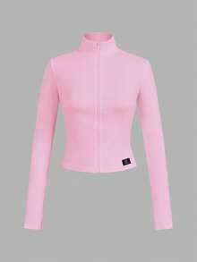 SHEIN EZwear 2 件卡通印花拉链长袖针织 T 恤，粉色和黑色，女款，秋冬 - 彩色 - 查看 9