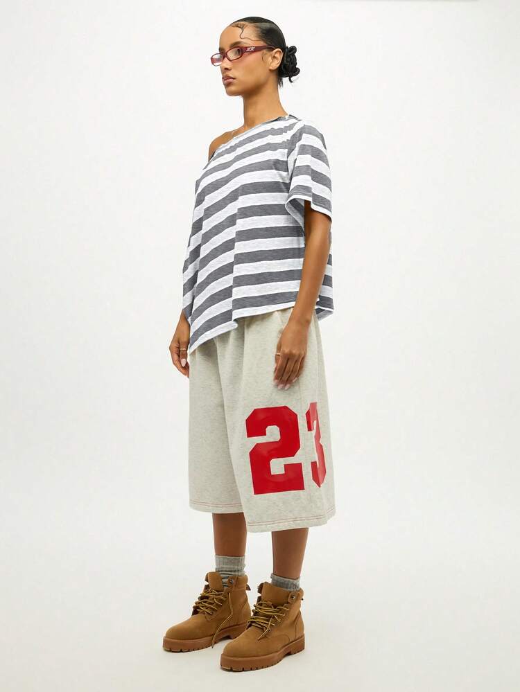 SUMWON WOMEN Striped Off Shoulder Top With Tie Detail