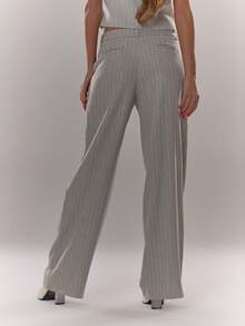 MUSERA 灰色条纹阔腿西装裤，优雅可爱性感街头风，适合秋季、夜晚外出和春季穿着。 - 灰色 - 查看 4