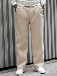 Manfinity CasualCool 1 Quần dài thường ngày trưởng thành dành cho nam, Kiểu quần âu rộng rãi, Vải dệt kim Polyester-Viscose màu be, Thời trang thường ngày, Đa năng khi đi làm, Quà tặng bạn trai/chồng, Quà tặng kỷ niệm Quần dài ống rộng dành cho nam Quần len ống loe - Màu be - Xem 4