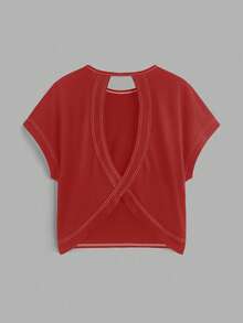 SHEIN Essnce 3pcs/Set Women Casual Round Neck Hollow Back Loose Short Sleeve T-Shirt Set In Black, Gray, Red, Suitable For Summer - Multicolor - View 8