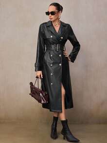 Modelyn Vestido largo con doble botonadura y cinturón de moda para mujer - Negro - Ver 4