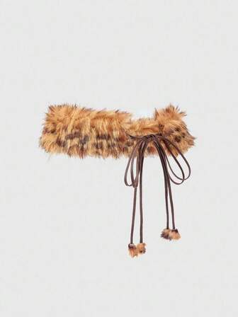 J-Fashion 1pc Women's Leopard Print Fuzzy Decor Western Boho Fringe Waist Tie Dress/Jeans Accessory, Versatile For Daily Wear