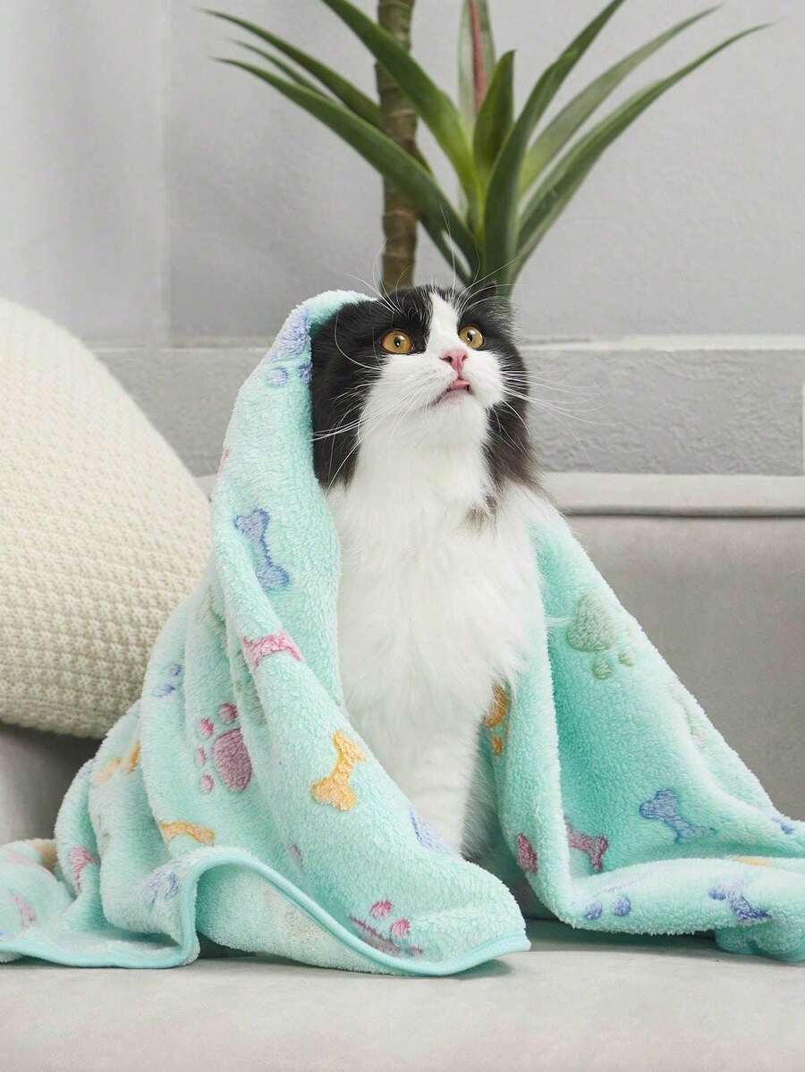 PETSIN 1pc Green Paw Bone Pattern Pet Cartoon Blanket