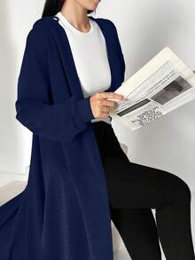 Al Najma Áo choàng Abaya Ả Rập dài có mũ trùm đầu, dây rút màu trơn thường ngày dành cho nữ, mùa xuân và mùa thu, Áo nỉ dài mặc thường ngày cho người Hồi giáo, Áo choàng Abaya, Thích hợp mặc hàng ngày/đến trường/du lịch - Màu xanh hải quân - Xem 6