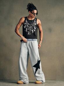 AXEPEAK Niche Design 跨亚文化朋克复古哥特式男士无袖 T 恤背心 - 黑色 - 查看 3