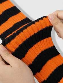 ROMWE Anime Calentadores de piernas negros versátiles y casuales para mujer, otoño/invierno - Naranja negra - Ver 3