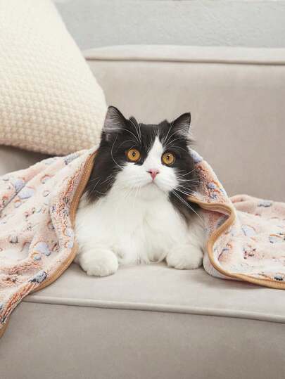 PETSIN 1pc Light Brown Paw Print Pattern Pet Cartoon Blanket