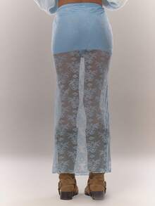 MUSERA Lace Overlay Maxi Skirt Going Out Everyday  Blue Summer - Blue - View 4