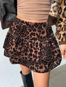 Flirla Autumn Fashionable Commuter Leopard Print Double-Layer Skirt - Multicolor - View 1