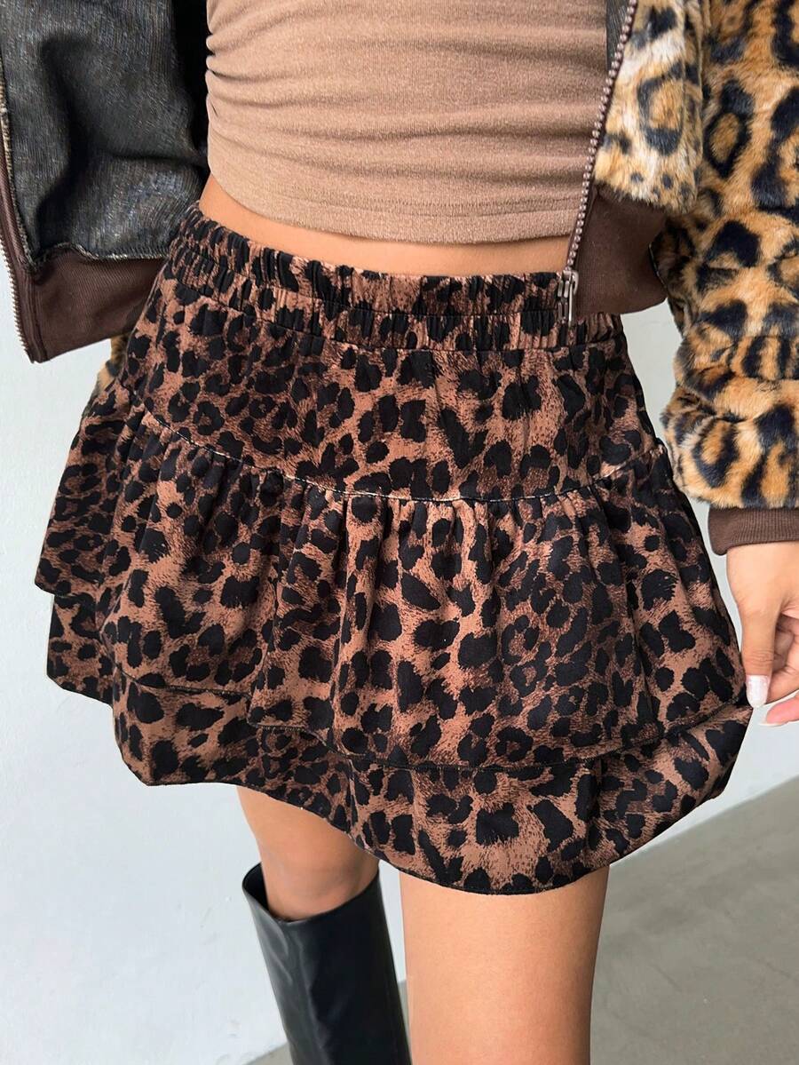 Flirla Autumn Fashionable Commuter Leopard Print Double-Layer Skirt - Multicolor - View 1