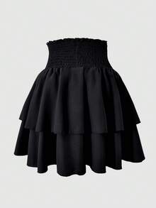 SHEIN Teens' Ruffle Hem Layered Peplum Skirt - Black - View 5