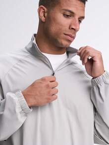 Men's Solid Color Raglan Short Sleeve Zip-Up Half Placket Casual Shirt - Light Grey - View 3