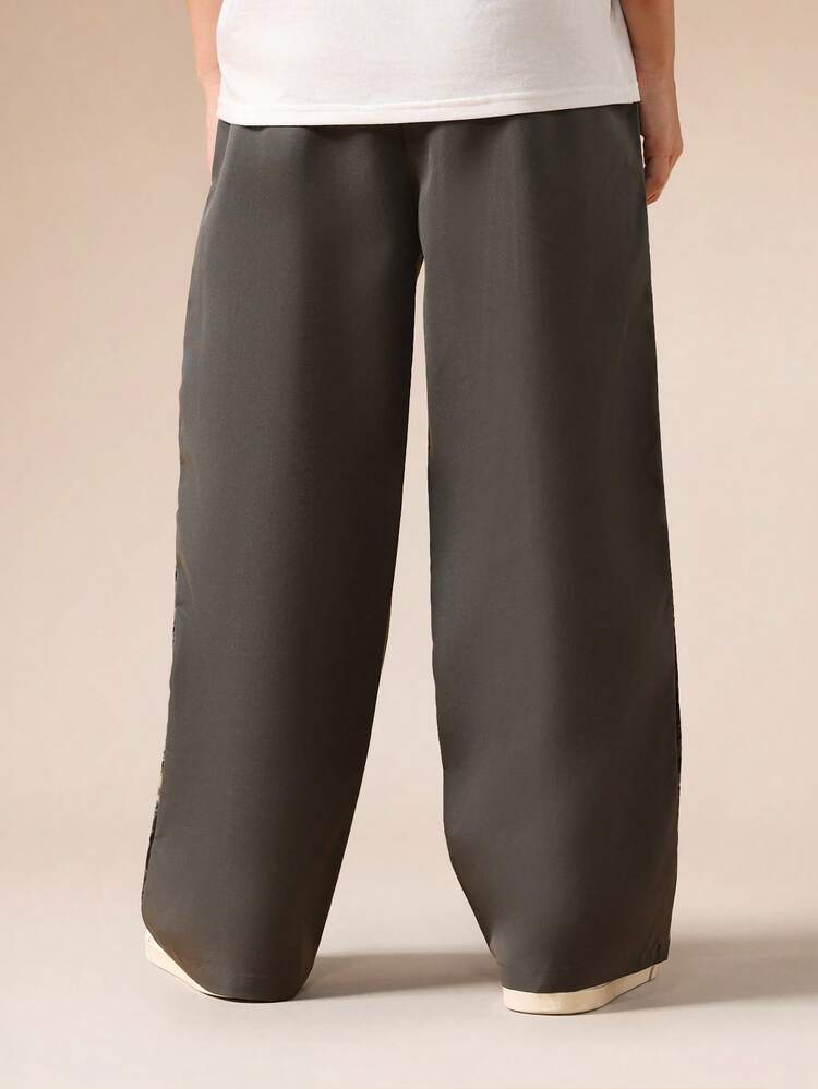 Wide Leg Pants With Camouflage Side Panel