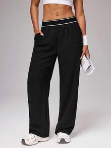 Easithlete 2Pcs Women's Casual Sports Pants Track Pants For Women Baggy Track Pants Jogging Pants For Women Sweatpants Baggy Gym Clothes - Black - View 4