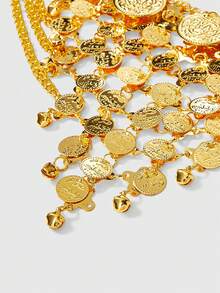 ROMWE Fairycore 1pc Women Golden Coin Accessories With Bell Tassel Boho Chain Coin Decor Waist Skirt Dress Accessories, Versatile For Daily Wear - Gold tassel gold coin chain - View 2