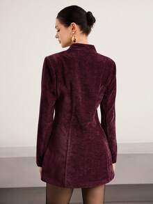 Heiryn 女士时尚优雅单扣长袖西装外套秋冬女装 - 酒紅色 - 查看 3