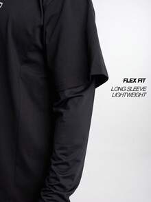 Camiseta casual de manga raglán de corte holgado para hombre 2 en 1 - Negro - Ver 4