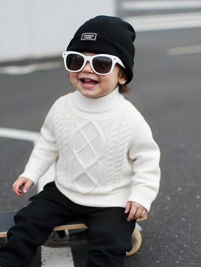 1 pieza Jersey holgado de punto con cuello alto para niños, adecuado para conjuntos de ropa de niños, ropa de niño, conjuntos de regreso a la escuela, apropiado para fiestas de cumpleaños, fiestas, actuaciones, bodas, bautizos, ceremonias de apertura escolar, uso diario, viajes, deportes, otoño/invierno