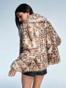 GENKIRA 女士秋冬新款仿皮草豹纹翻领优雅精致百搭仿皮草夹克 - 彩色 - 查看 2