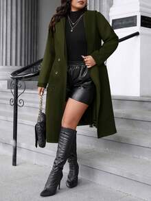Easura Áo khoác trùm đầu tay dài hai hàng khuy trơn màu cỡ lớn dành cho nữ, mùa thu/đông - xanh quân đội - Xem 7