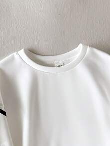 SHEIN 少女宽松休闲简约舒适圆领长袖卫衣，带蝴蝶结装饰，适合秋冬季穿着 - 白色 - 查看 5