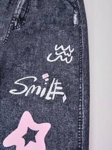 Tween Girls Elastic Waist Loose Printed Wide Leg Pants, Suitable For Street & Everyday Wear, Spring/Autumn - Multicolor - View 5