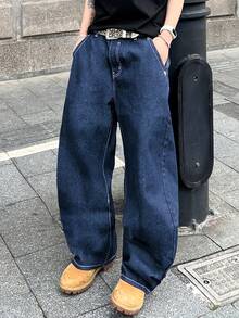 PAVTROS 街头时尚印花男士牛仔裤 - 深色水洗藍 - 查看 7