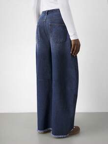 Maija Women's Fleece Jeans, Warm Banana Pants, Winter Casual Wear Old Money Style - Dark Wash - View 3