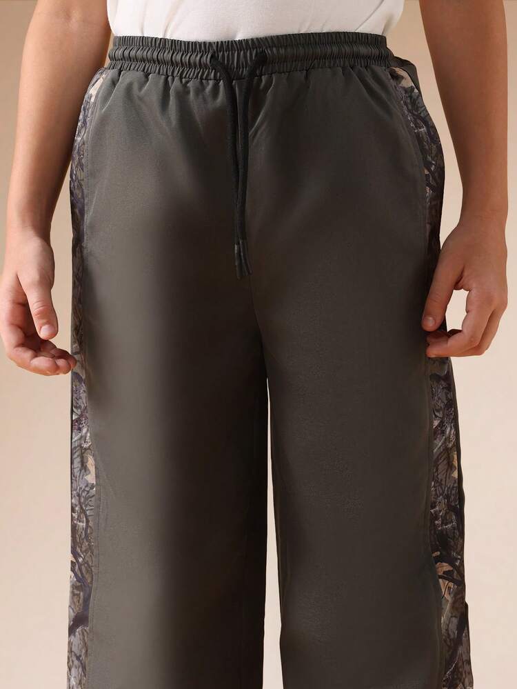 Wide Leg Pants With Camouflage Side Panel