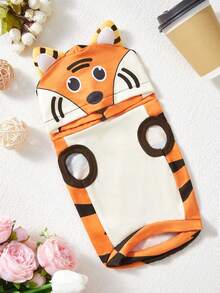 PETSIN 1pc Cute Cartoon Animal Print Hoodie With 3D Tiger Ears, Suitable For Cats And Dogs - Multicolor - View 1