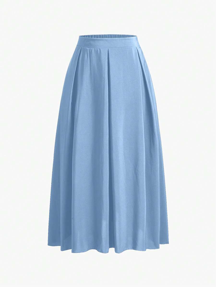 EMERY ROSE Plus Size Solid Color Skirt With Pockets Women Maxi Skirt - Baby Blue - View 1
