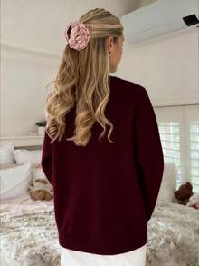 SHEIN EZwear 女士休闲日常通勤卡通猫刺绣宽松针织毛衣，秋冬 - 彩色 - 查看 2