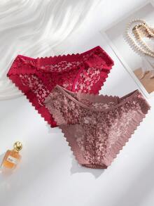 SHEIN 12件套浪漫性感蕾丝女士丁字裤，透明内衣 - 彩色 - 查看 5