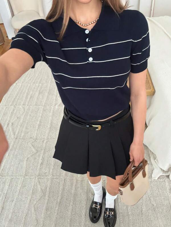 Muvela 2025 Nuevo Otoño Festival de Música, Fiesta, Reunión de Verano, Adecuado para Invitados de Boda, Brunch, Moda Urbana, Commute, Romántico Casual Versátil Elegante Femenino Diario Casual de Oficina Trabajo Cita Casual Blusa de Punto con Cuello de Polo para Mujer