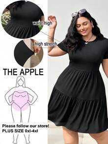 Solflare Black Short Sleeve Loose Fit Plus Size T-Shirt Dress,Spring Summer Clothes - Black - View 1