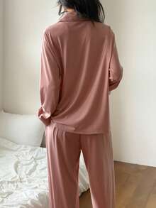 DAZY Conjunto de pijama feminino com estampa de dachshund, blusa de manga comprida com botões e calça, ideal para outono e inverno. - Rosa - Ver 2