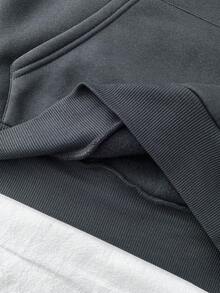 SHEIN 少女灰色休闲连帽运动衫，带口袋和十字设计，百搭长袖套头衫，适合女孩的秋冬服装 - 深灰色 - 查看 7