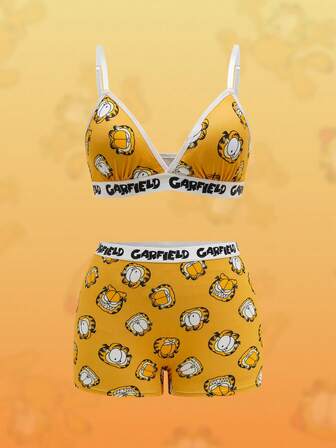 GARFIELD | SHEIN Bekvämt set med tecknad katttryck och bokstavstejp för kvinnor